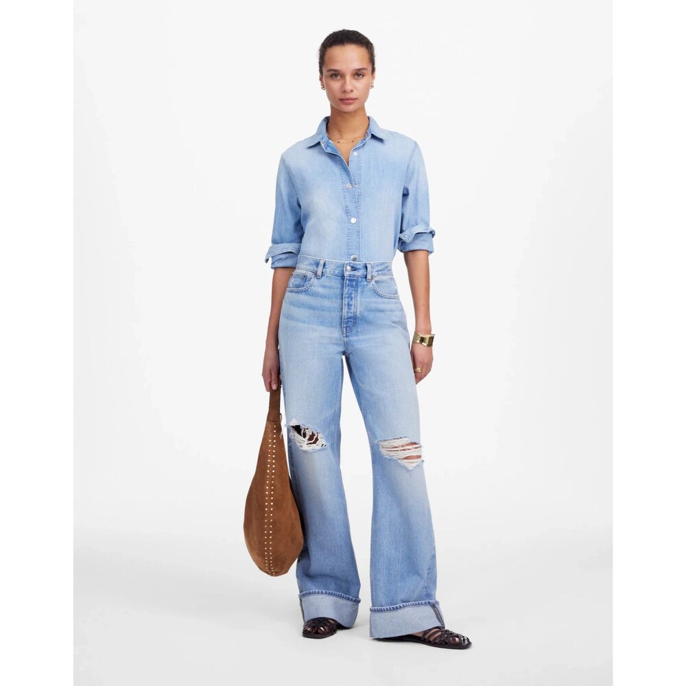 MADEWELL Low-Slung Baggy Jeans 28 Hallstead Blue Wide Leg Cuffed Rigid NWT B44
